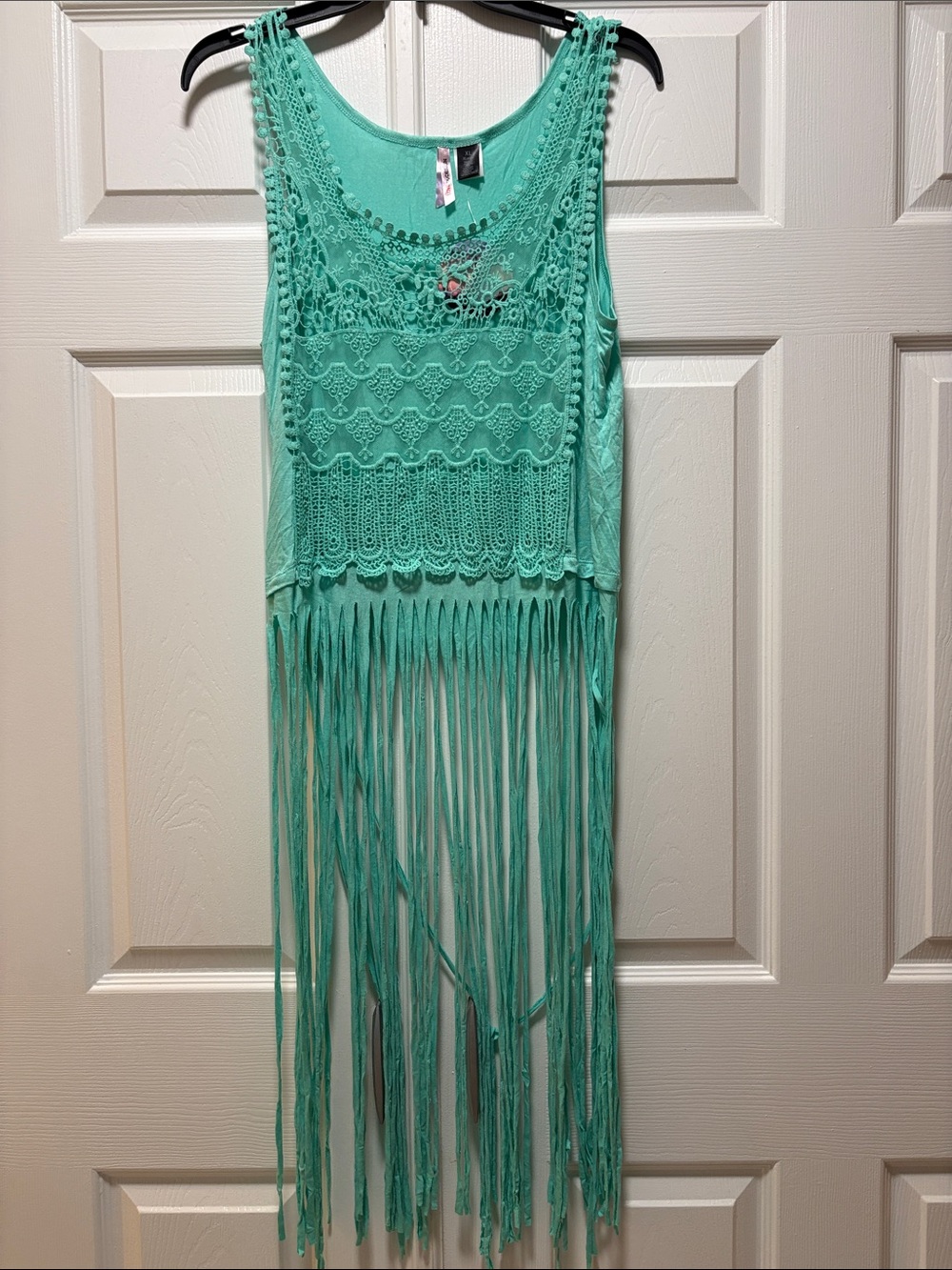 Love By Design Mint Crochet Fringe Tank Dress